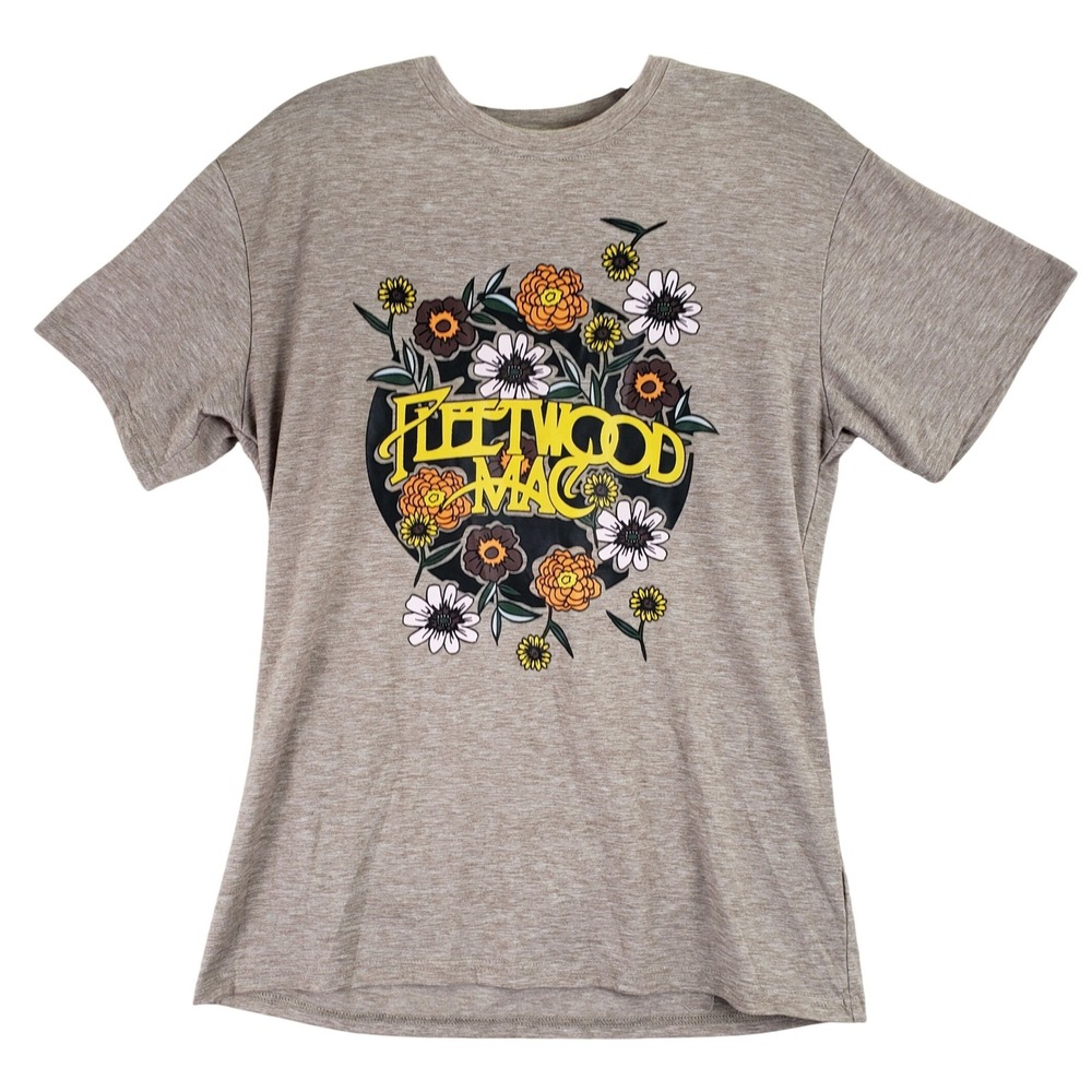 Fleetwood Mac Floral Band T-Shirt Womens M Tan Rock Music Graphic Casual